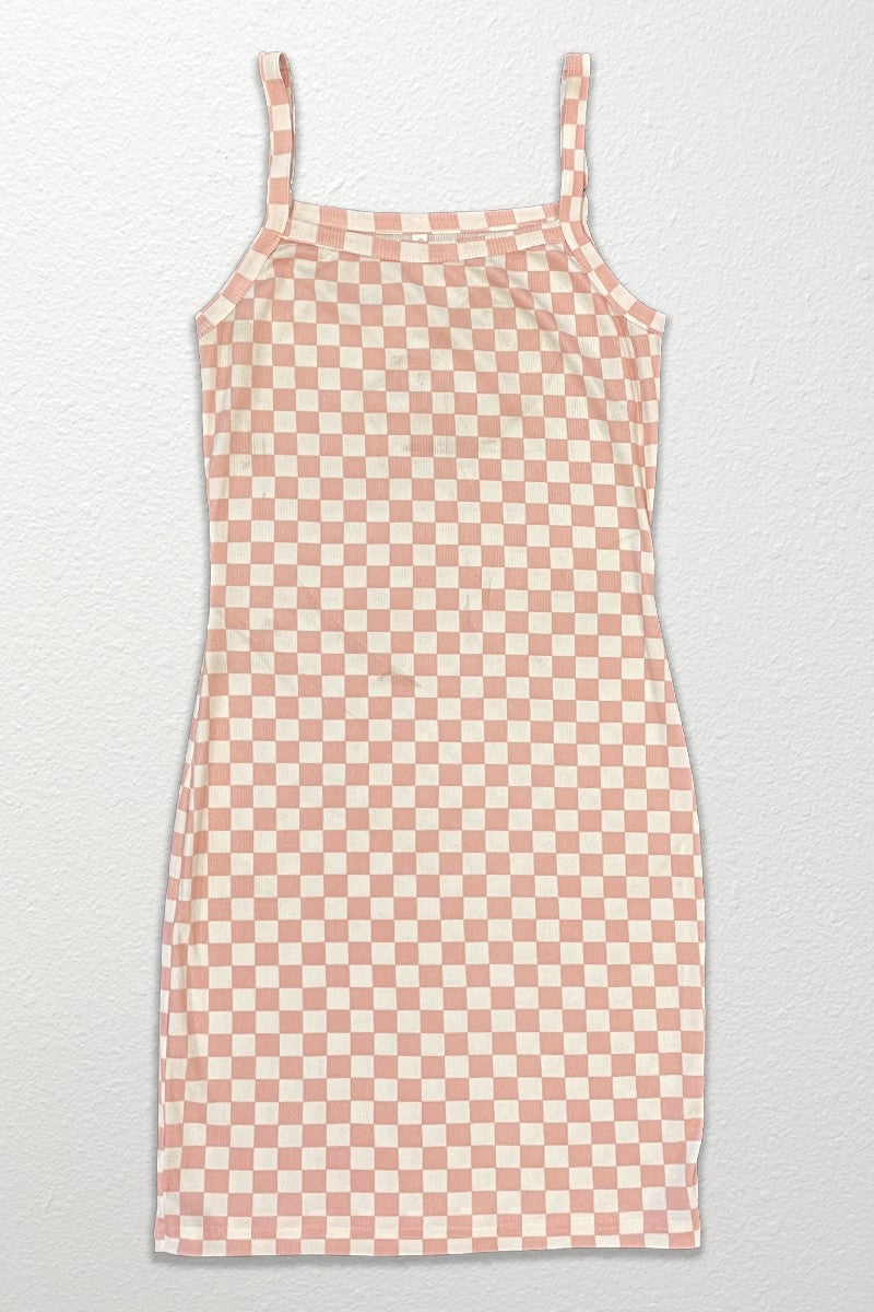 Checkered Rib Knit Tank Top Dress