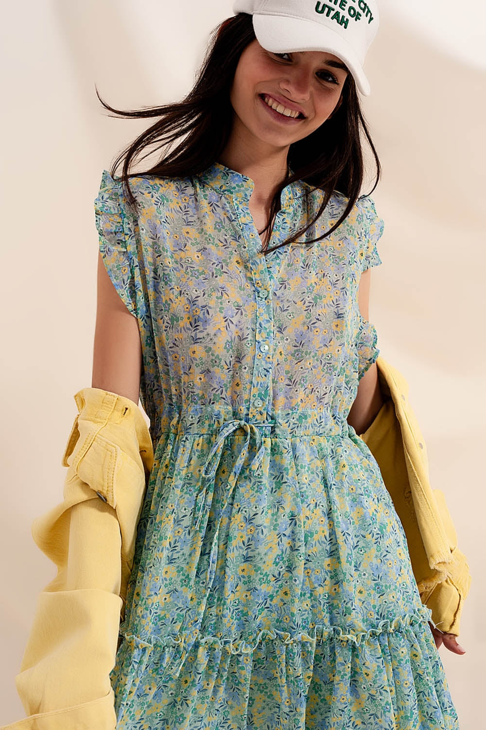 Mini Dress With Ruffle Trims in Vintage Floral