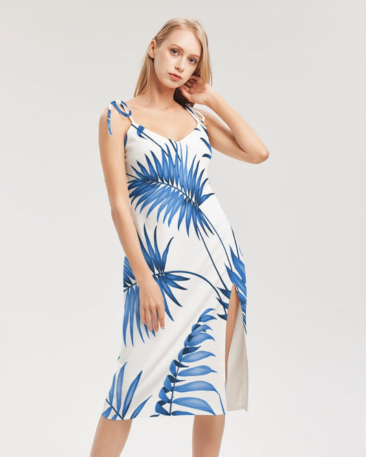 Seaside Breeze Palm Tie Strap Split Dress