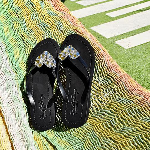 Crystal Heart Rhinestone Mid Wedge Flip Flops