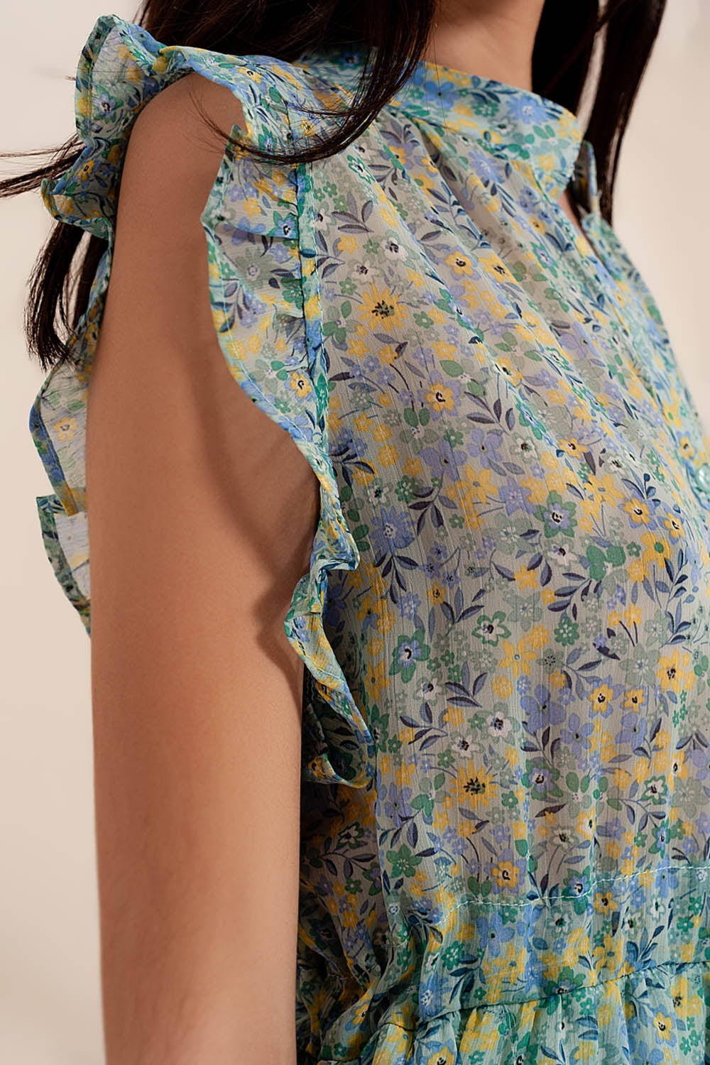 Mini Dress With Ruffle Trims in Vintage Floral